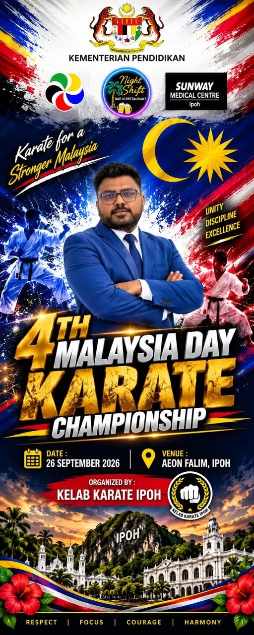 4th Malaysia Day Karate Championship 2026 poster featuring Dr Wugindran Raja Saravanan